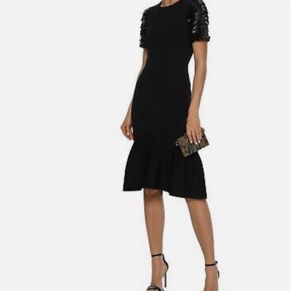 SACHIN & BABI Misha Sequin Dress Black Knit Ruffle Fit and Flare Sz L excellent